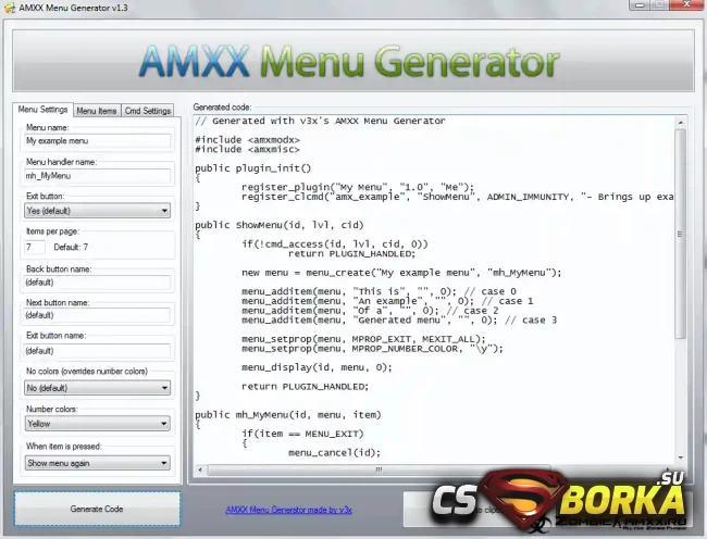 Как сделать что бы меню открывалось на B для CS 1.6